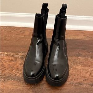 Open Edit Black Patent Chunky Sole Chelsea Boots